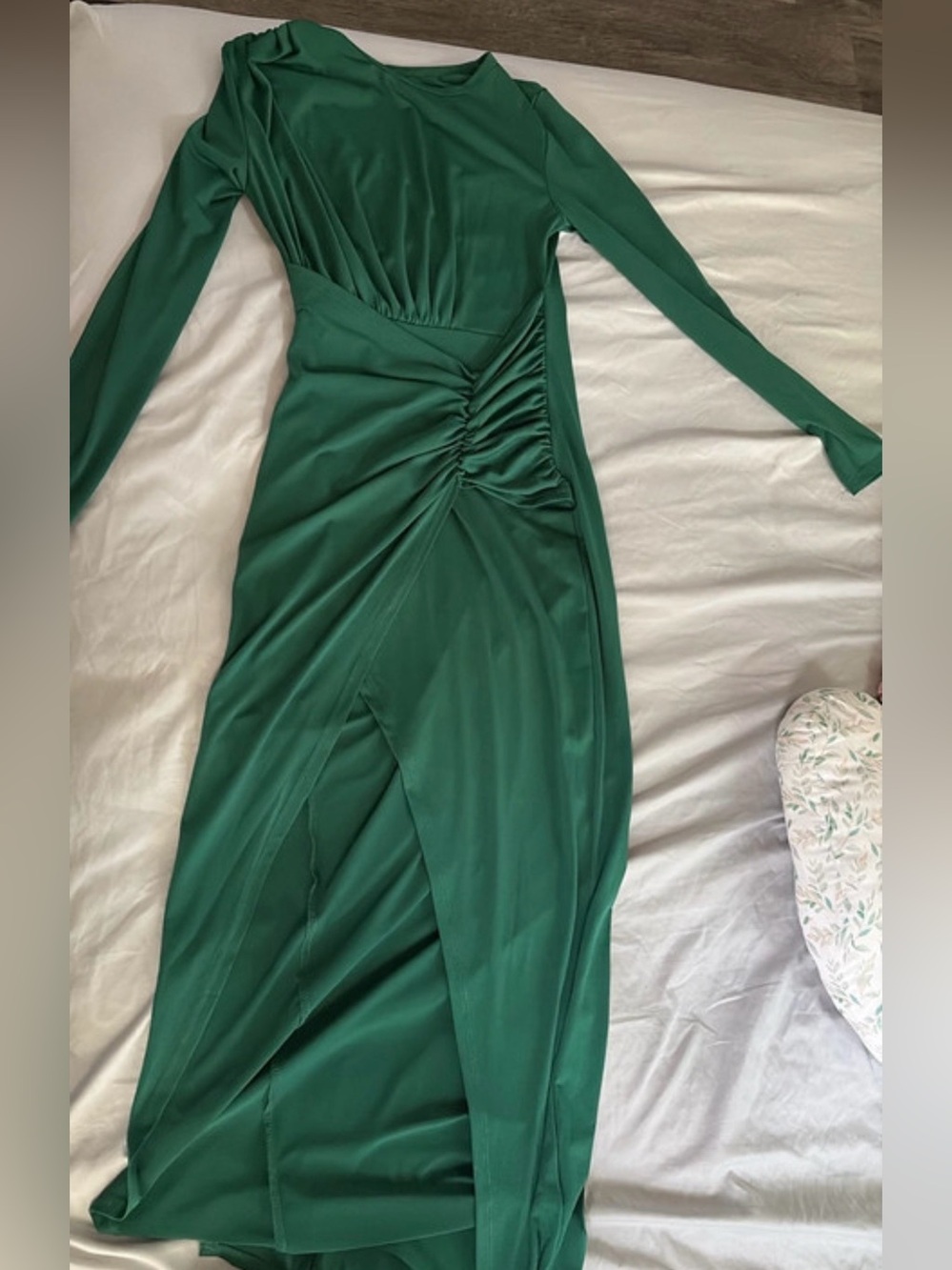 Elegant Forest Green Long Sleeve Ruched Maxi Dress